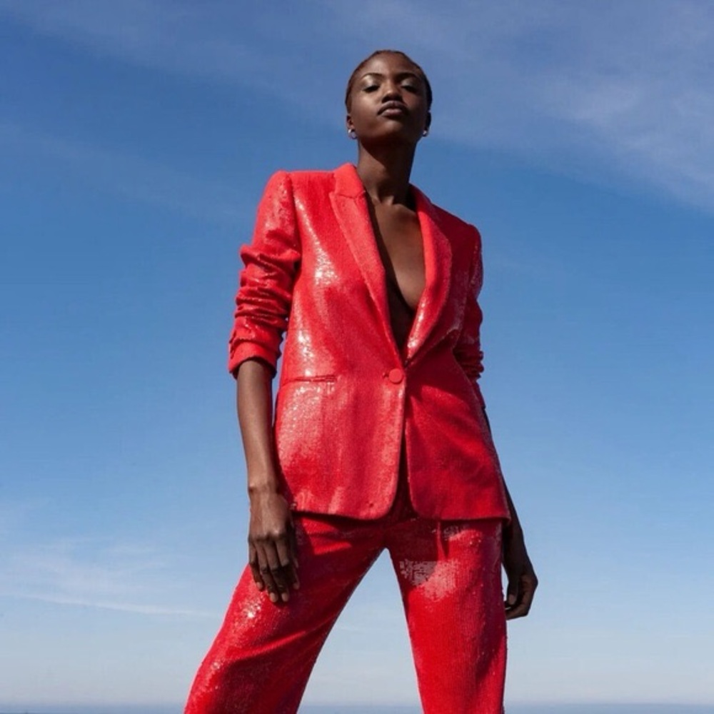 Zara Red Sequin Pantsuit - Picture 2 of 9
